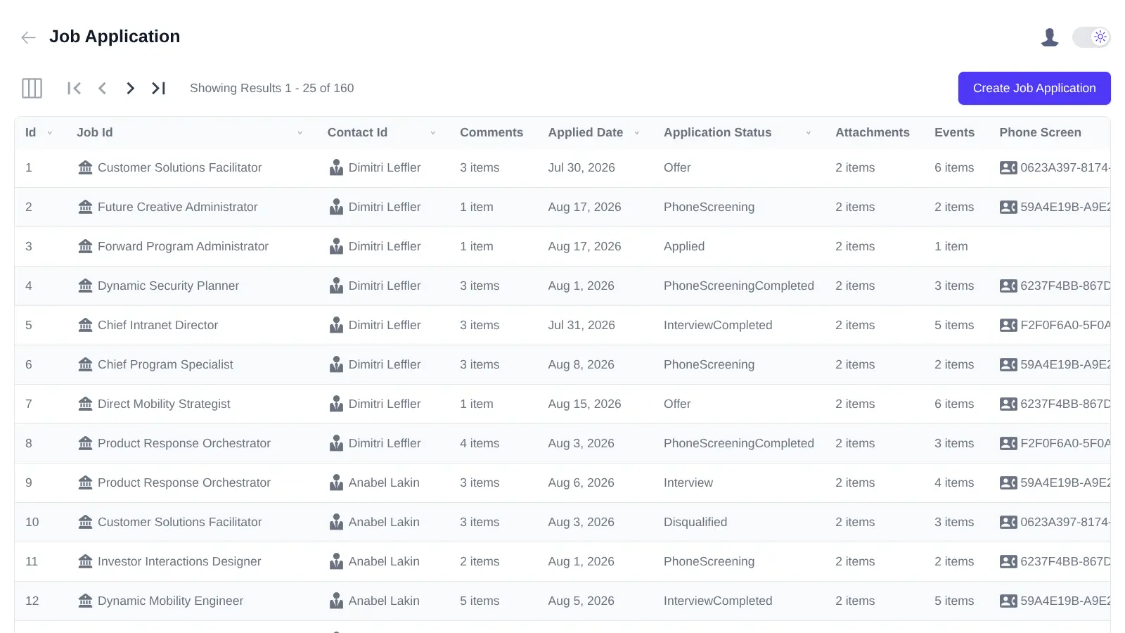 Generated Booking CRUD grid