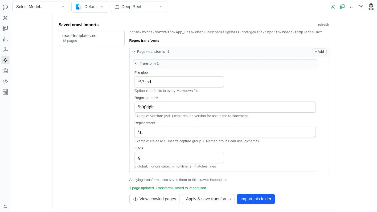Crawl transforms applied to extracted Markdown pages