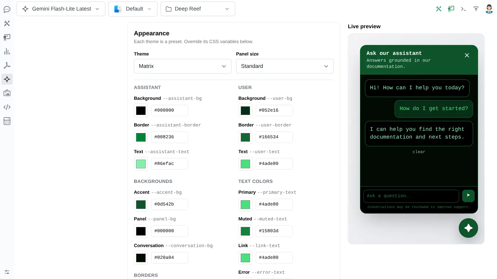 Assistant widget in the Matrix theme