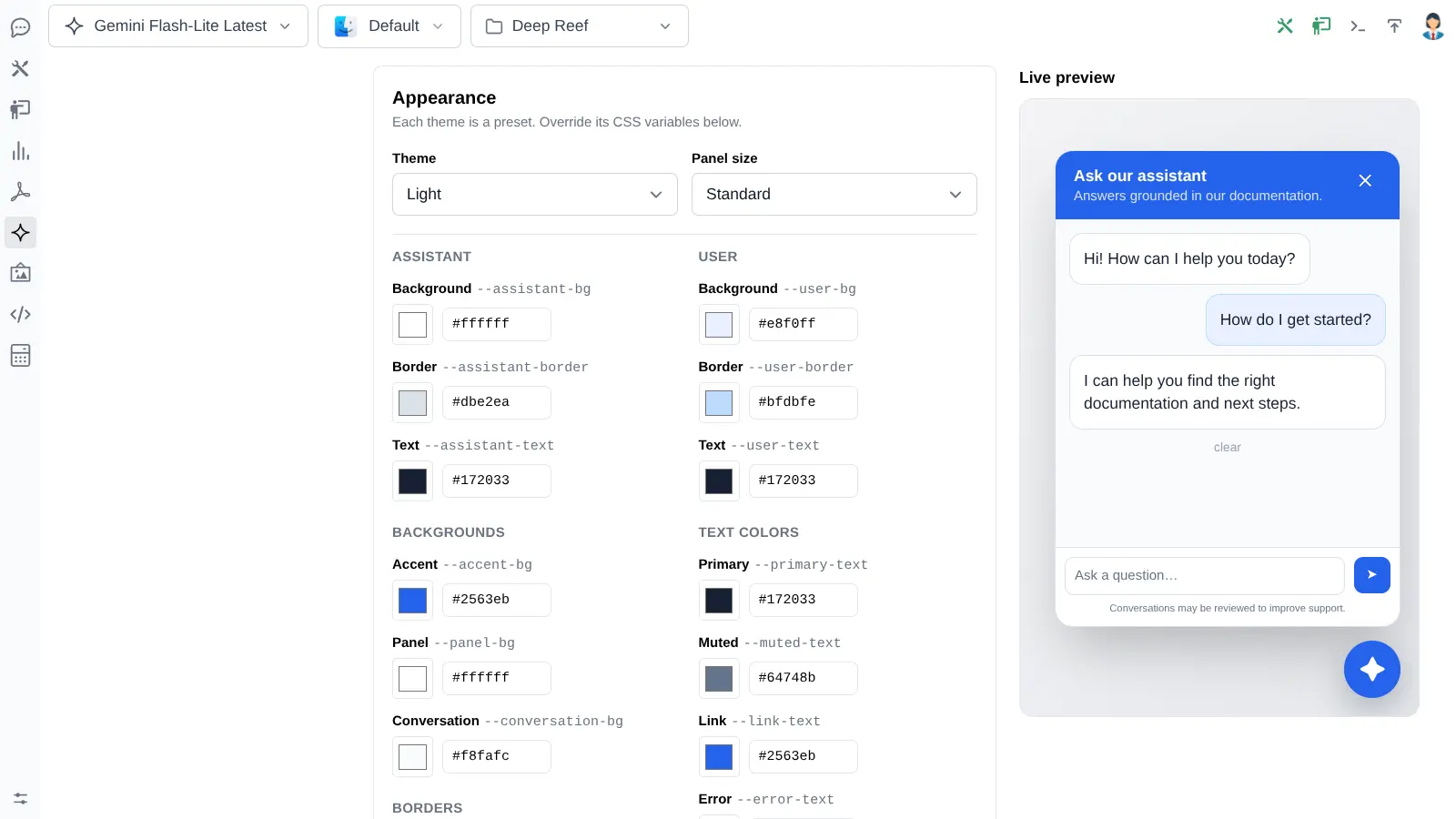 Assistant widget in the light theme