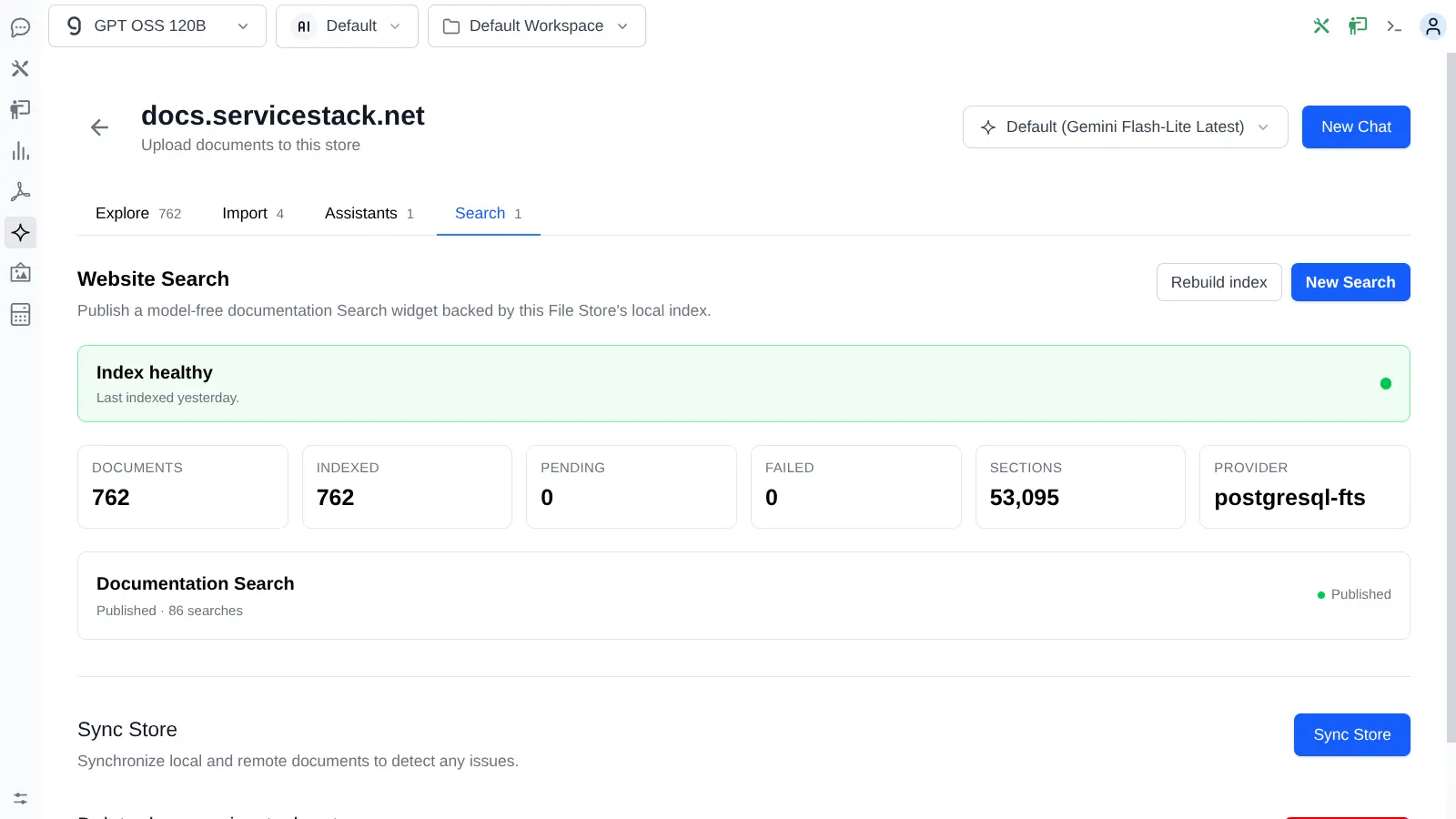 Worker status and search index health counters