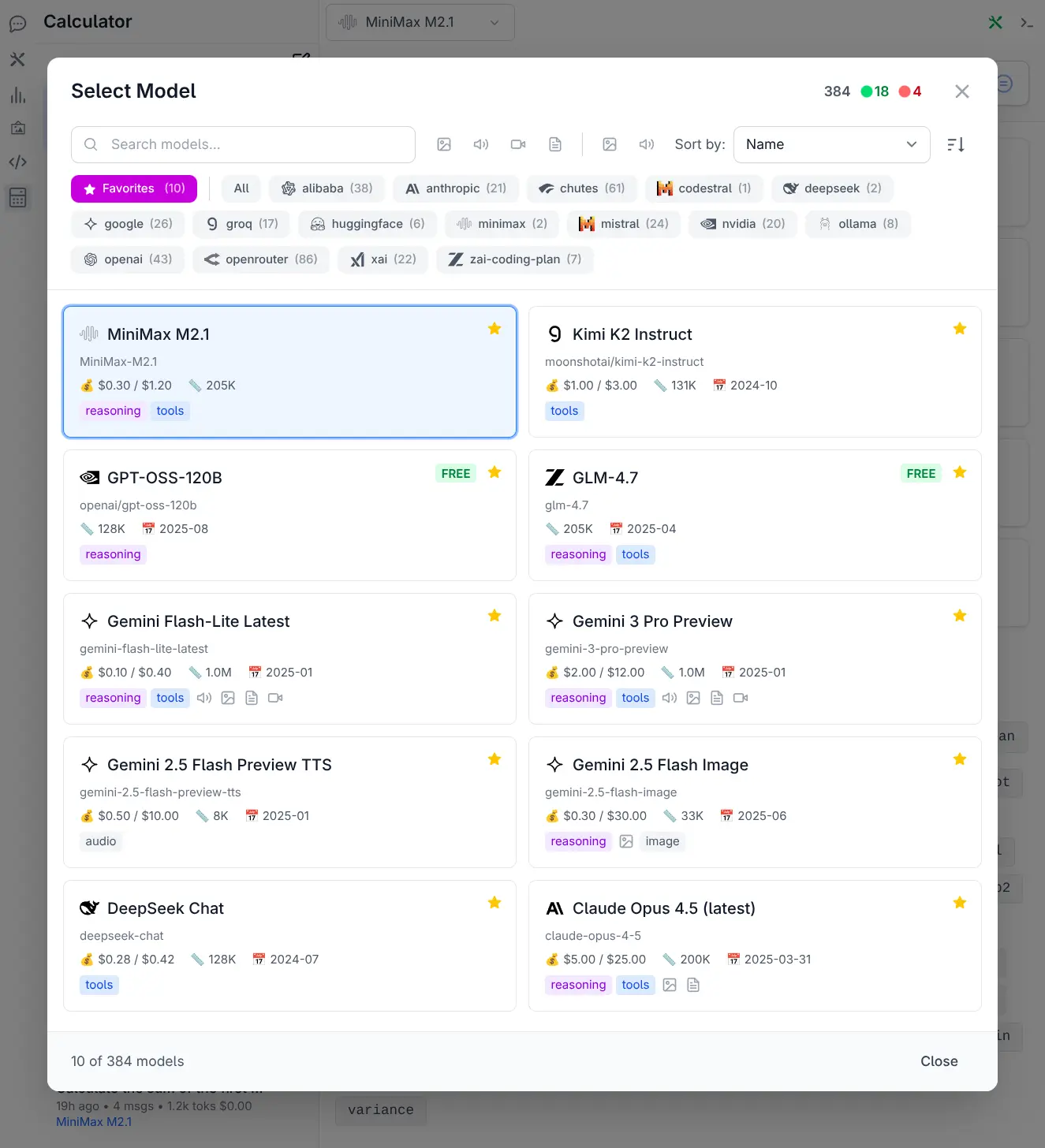 AI Chat model selector