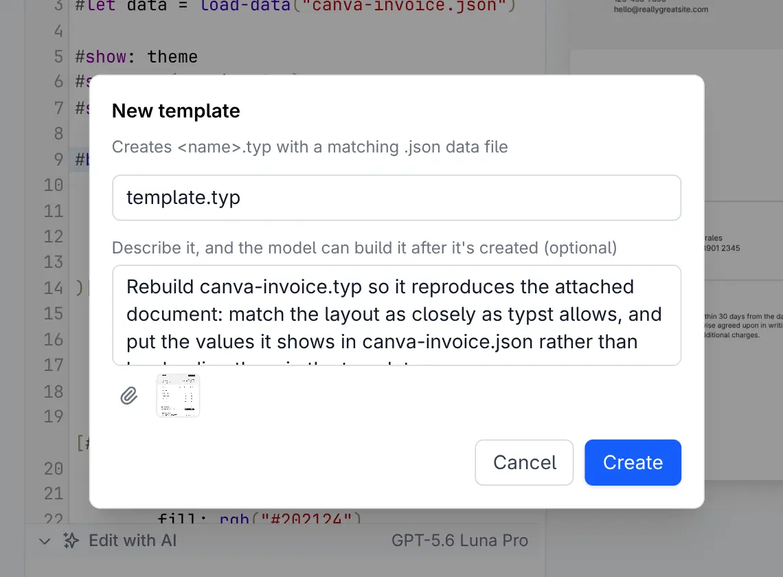 Attaching a screenshot to build a new template from an existing design