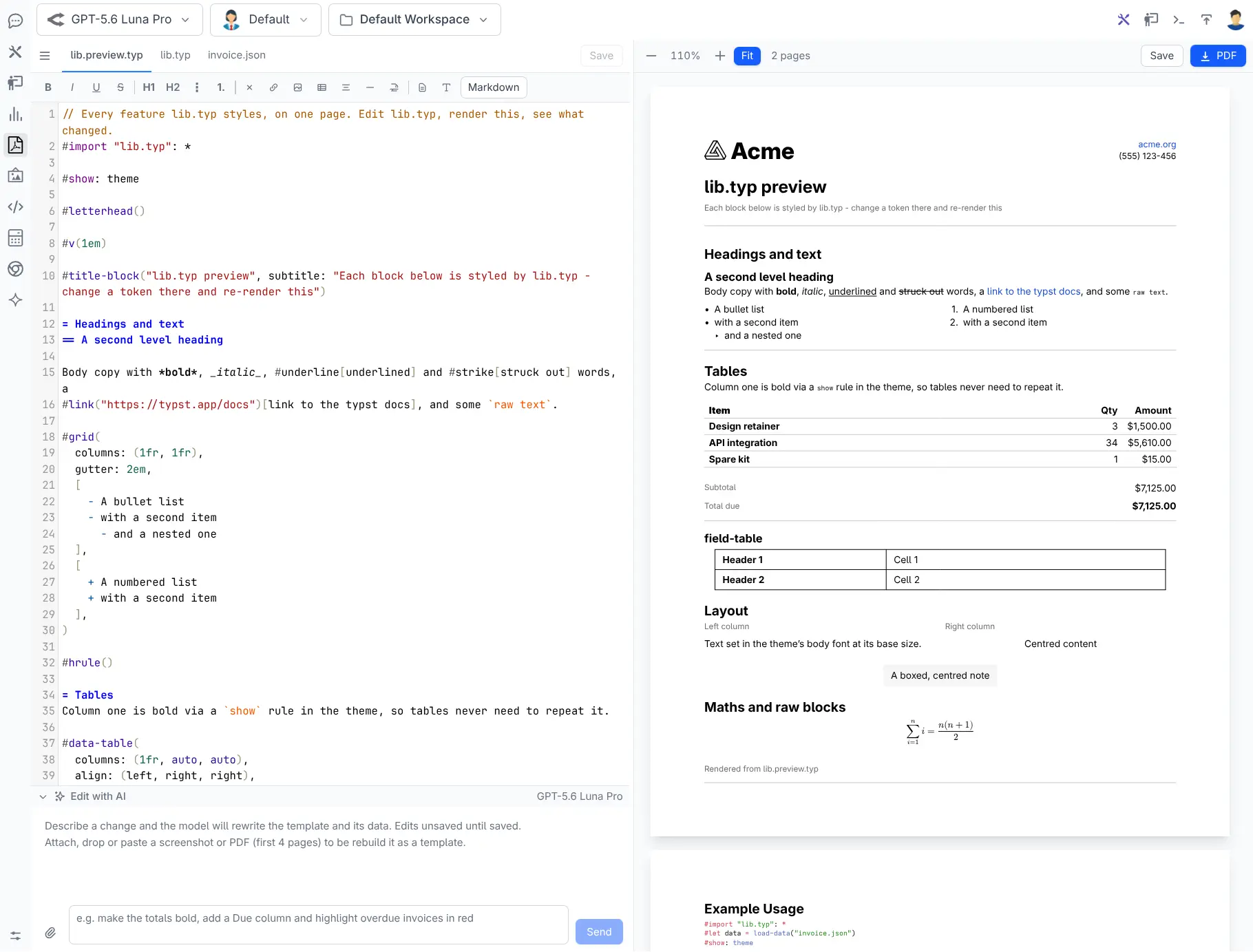 lib.preview.typ rendering every component the shared library styles