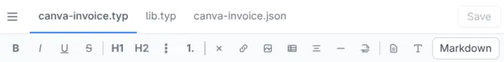 The formatting toolbar above a template